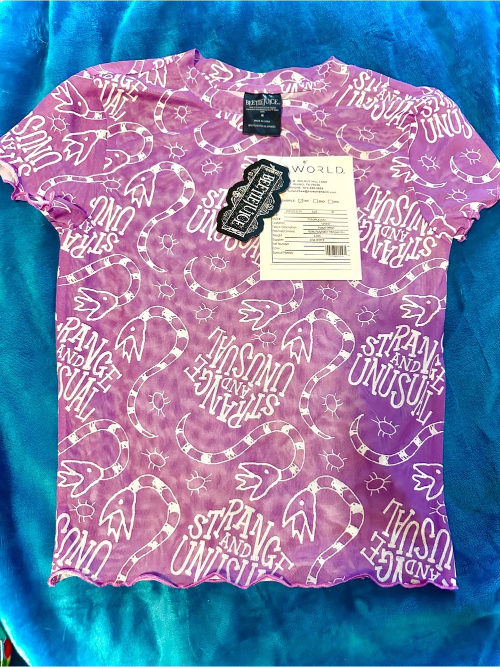 Bioworld Beetlejuice Sample Shirt NWT one of a Kind. Size medium. Purple Mesh